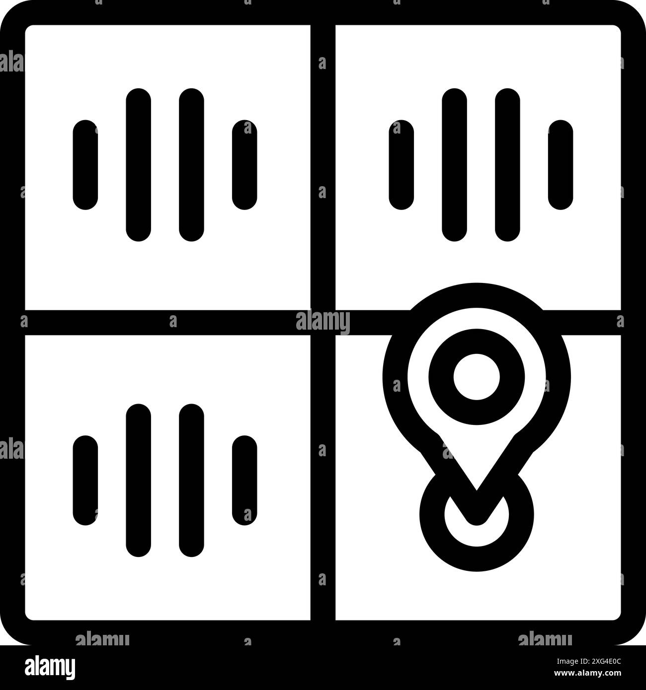 Black and white line icon of a digital map with a location pin marking ...