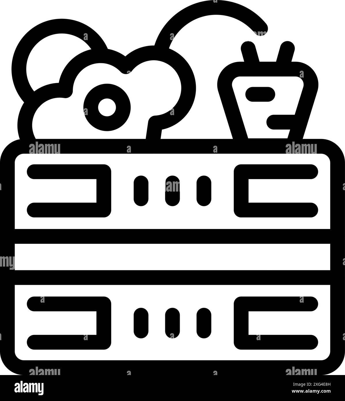 Line art style icon of a data server processing cloud computing with a router Stock Vector