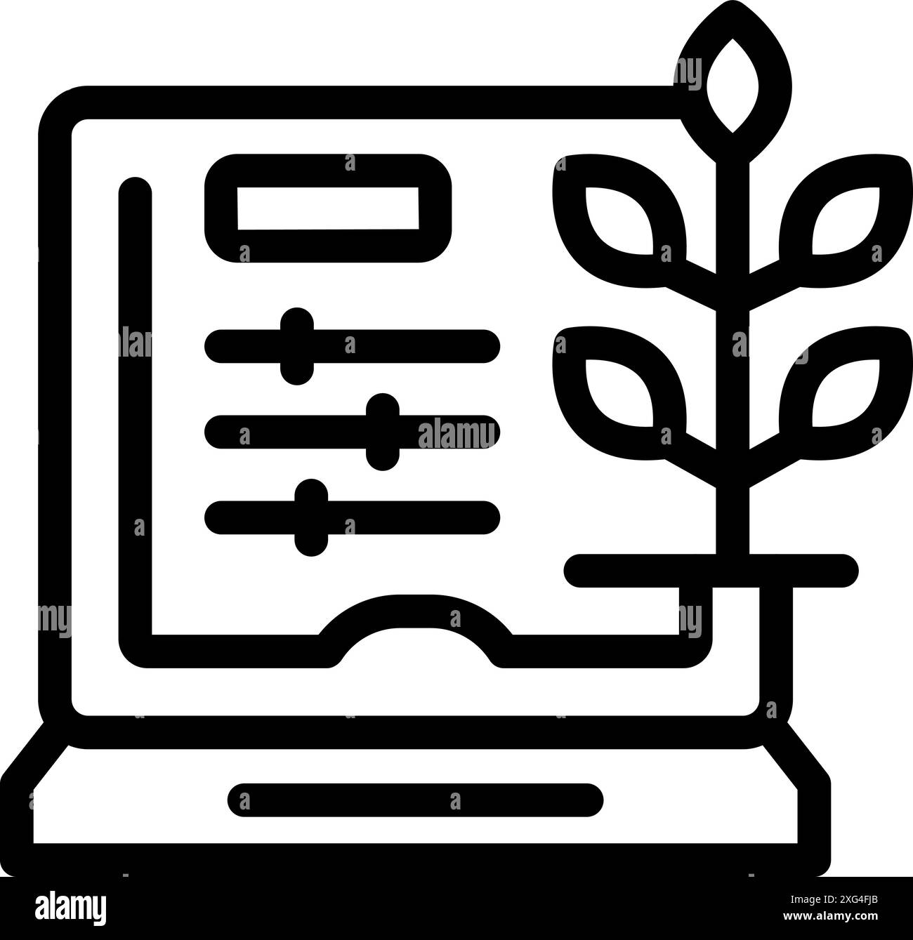 Line icon of a laptop displaying a smart farm control interface