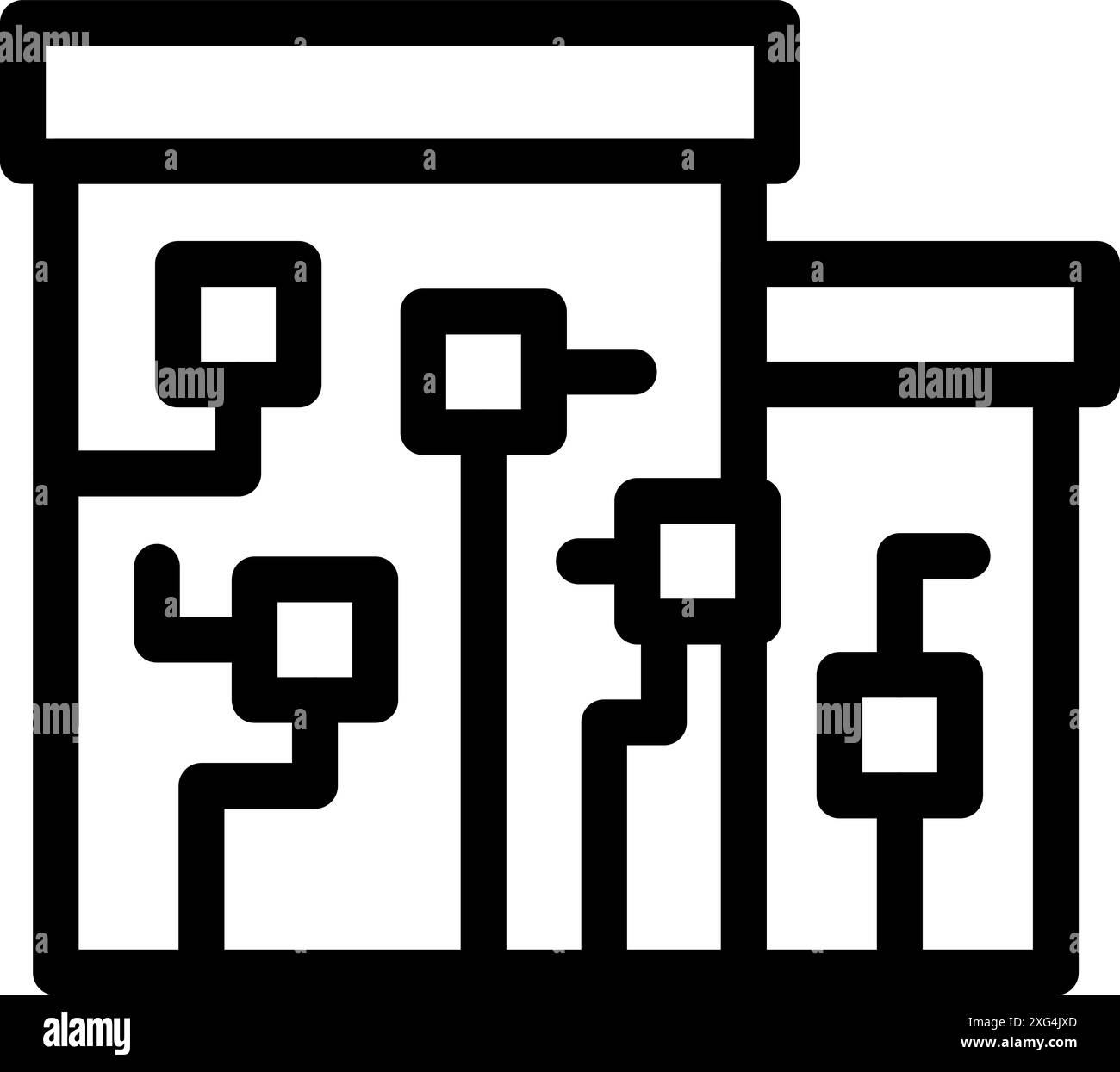 Simple icon of a printed circuit board being assembled, for electronics