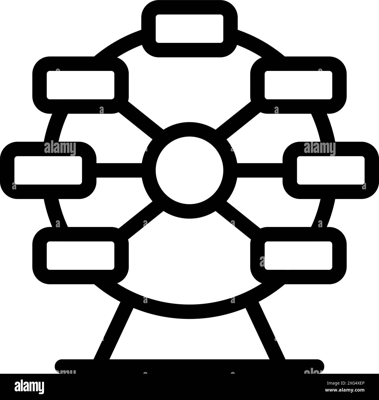Minimalist line art icon of a ferris wheel representing carnival rides ...