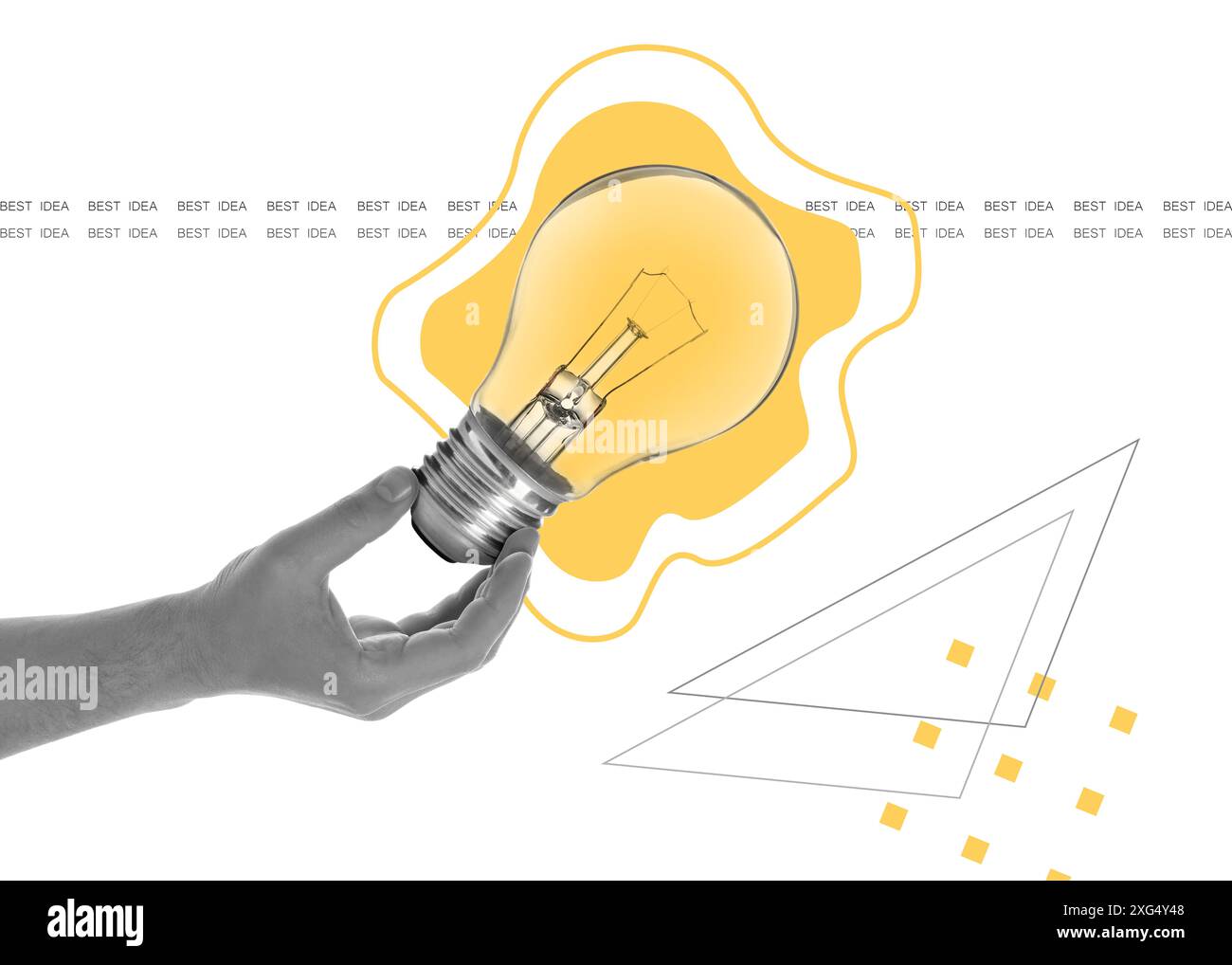 Man holding glowing light bulb on light background, creative art ...