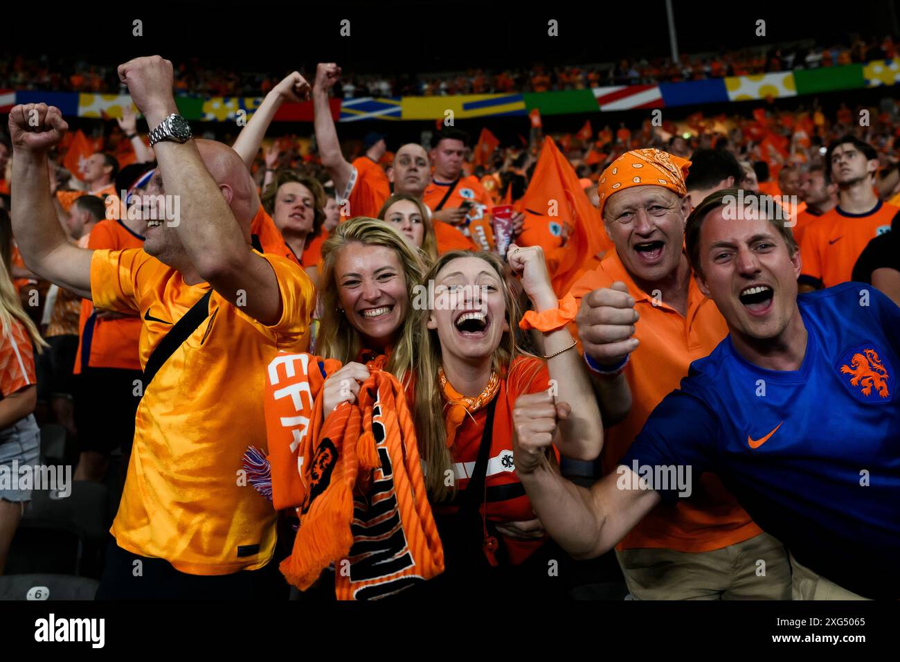 Berlin, Germany. 6 July 2024. Fans of Netherland celebrate at the end ...