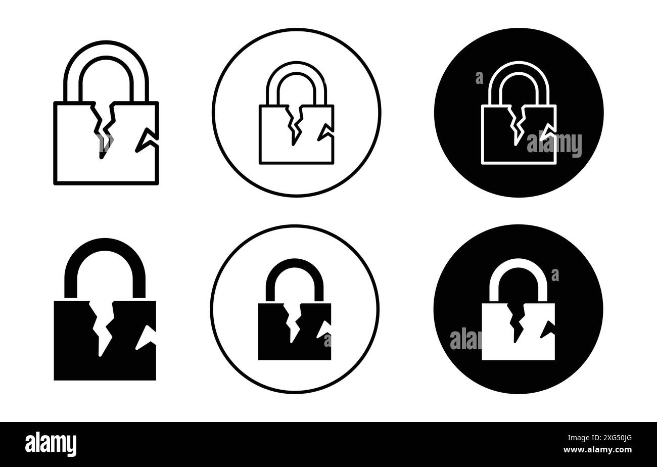 Broken padlock icon vector logo set collection for web app ui Stock Vector