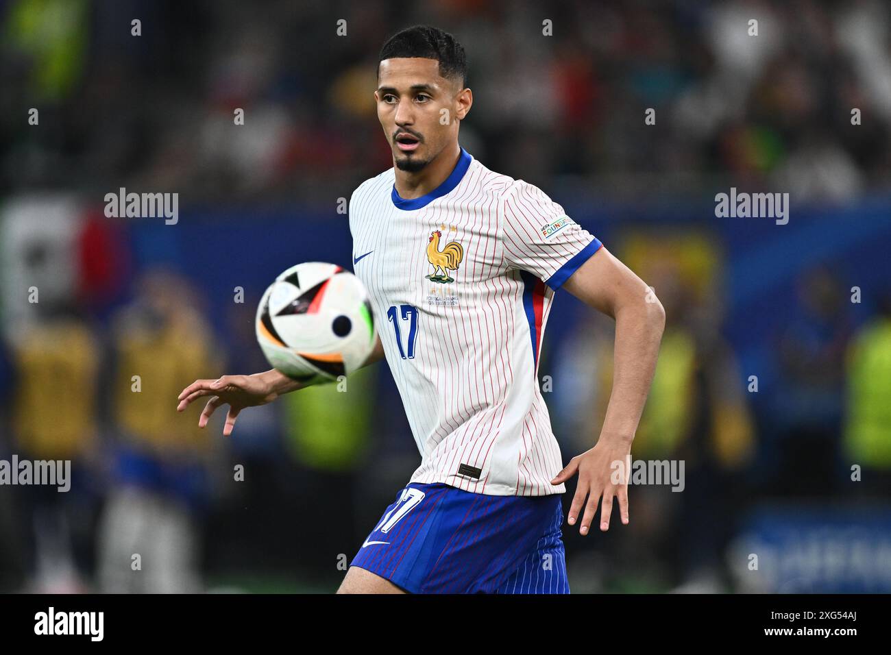 HAMBURG, GERMANY - JULY 5: William Saliba of France during the UEFA EURO 2024 quarter-final match between Portugal and France at Volksparkstadion on J Stock Photo