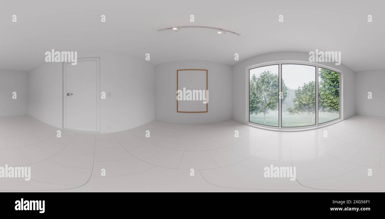 360 panorama of a white room with a window view vr environment map ...