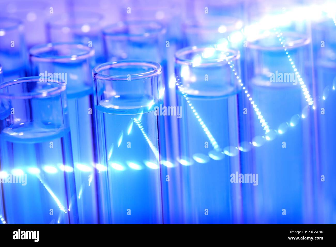 Illustration of DNA and test tubes with samples, double exposure Stock ...