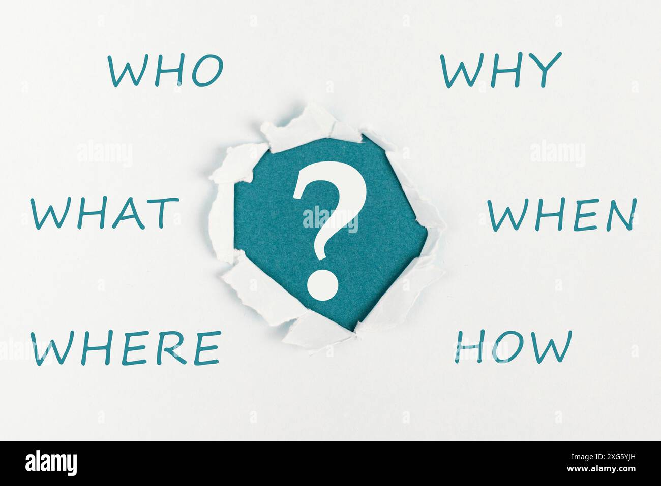 Question mark on petrol colored paper, brainstorming, new idea, why ...