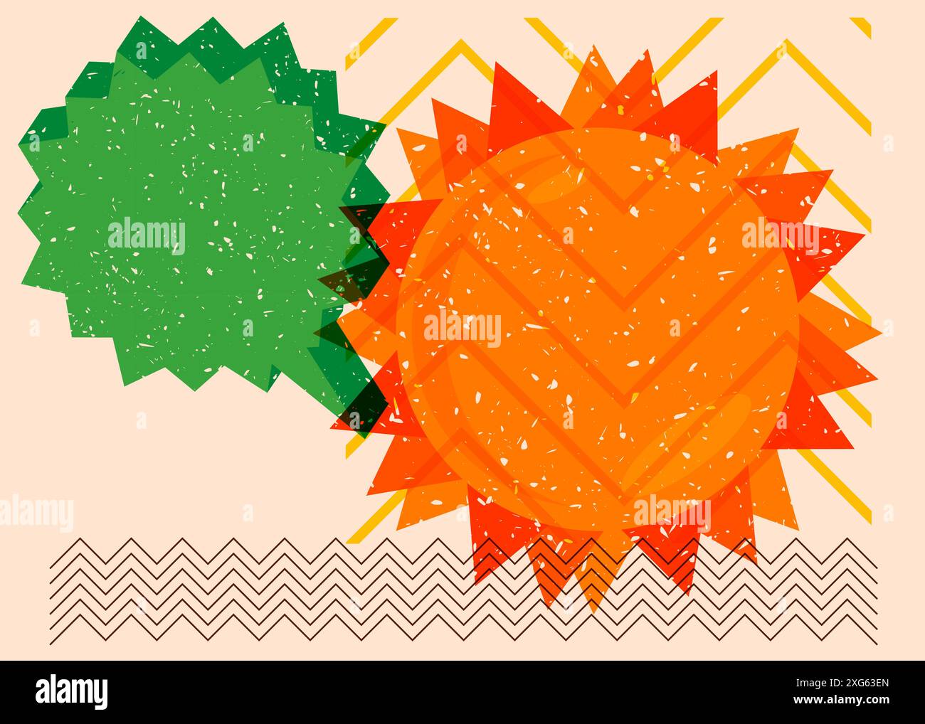 Risograph Summer Sun with speech bubble with geometric shapes. Objects in trendy riso graph print texture style design with geometry elements. Stock Vector