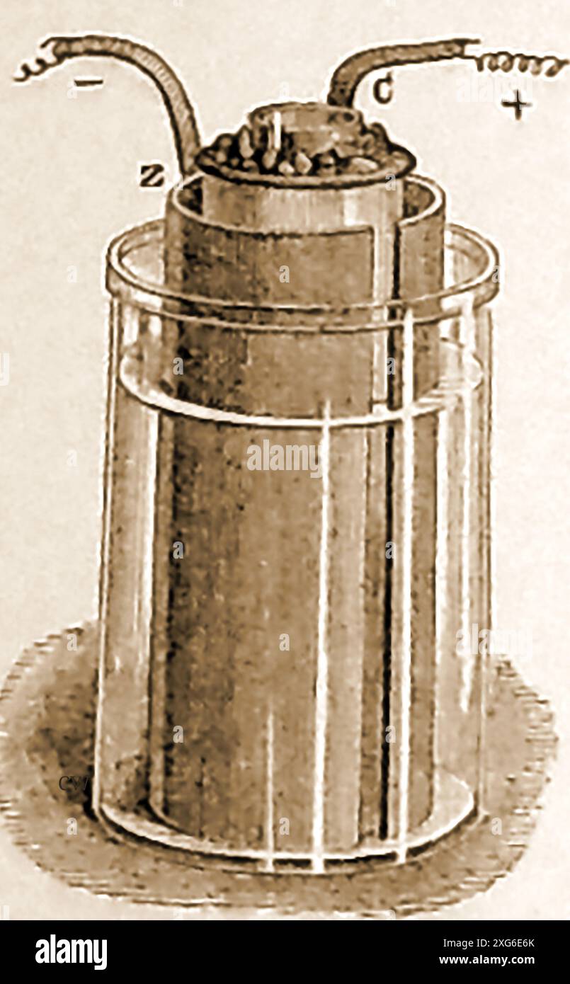 A 19th century engraving showing a Faniell's electric cell Stock Photo