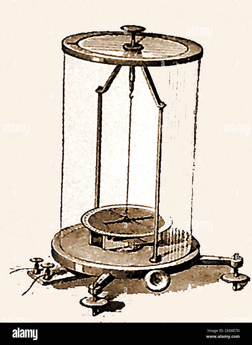 A 19th century engraving showing an Astatic Galvanometer. Stock Photo