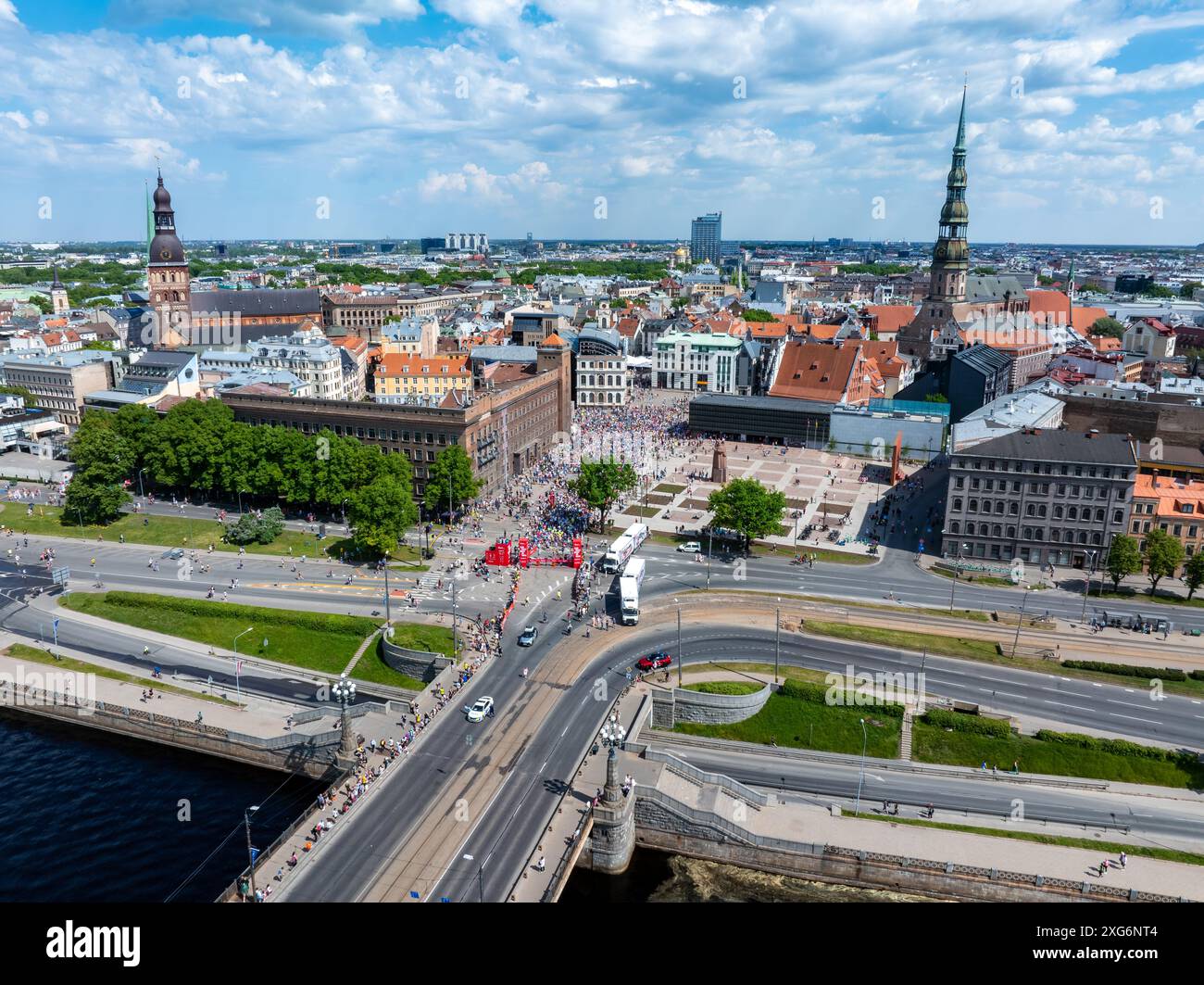 Aerial View of Riga Rimi Marathon 2024 with St. Peter's Church in ...