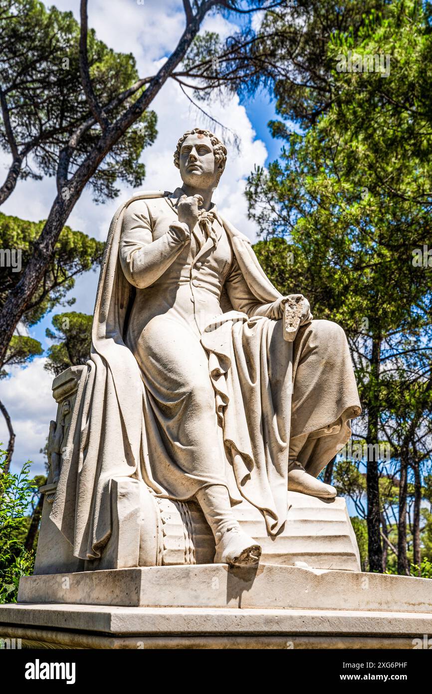 Lord Byron Rome Marble statue of English poet Lord Byron, in the Villa Borghese a ...