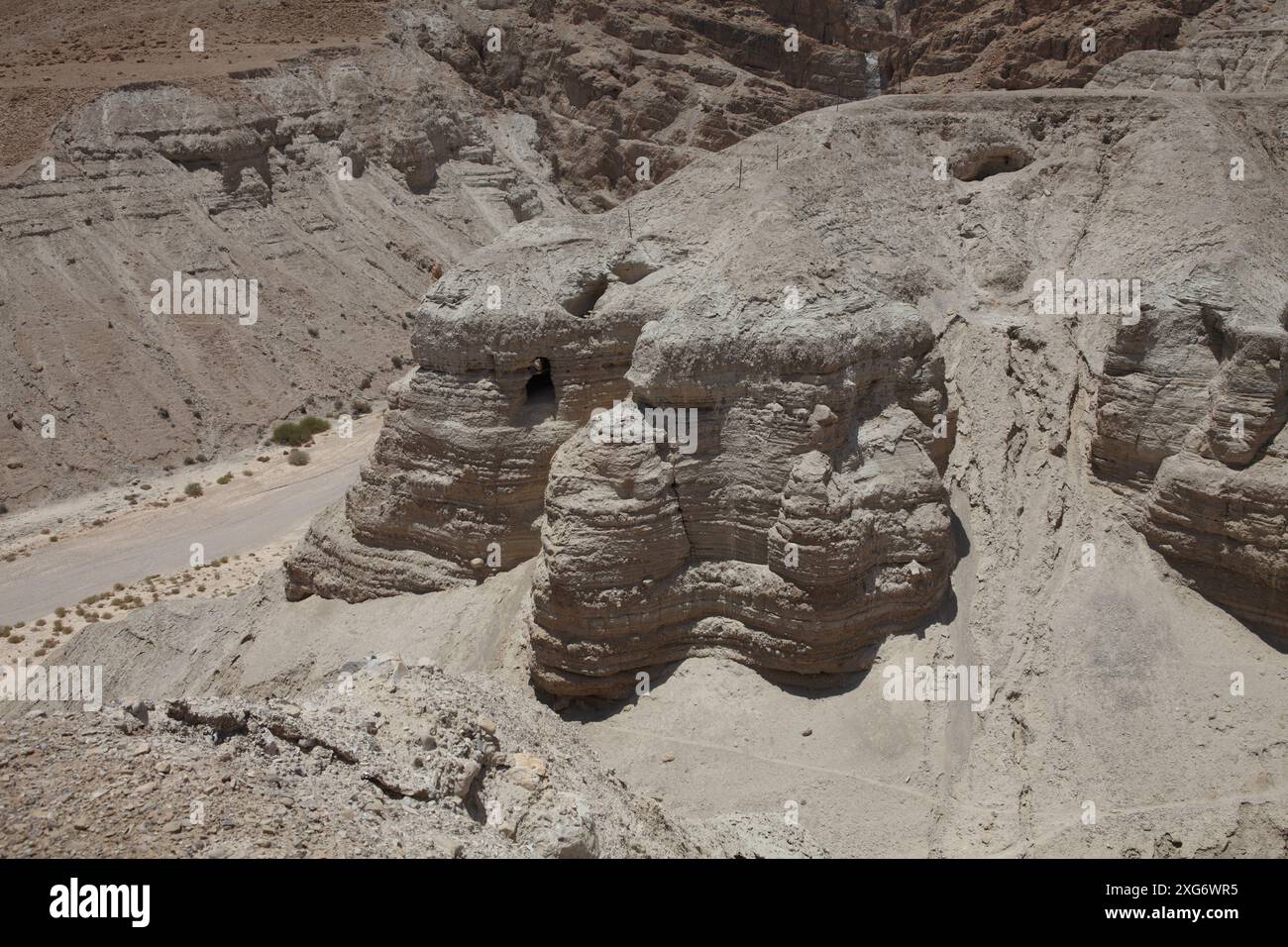 The Scrolls Cave or Cave # 4 in Qumran near Dead Sea, here 15,000 pieces of scrolls were found and put together to restore 600 Dead Sea Scrolls Stock Photo