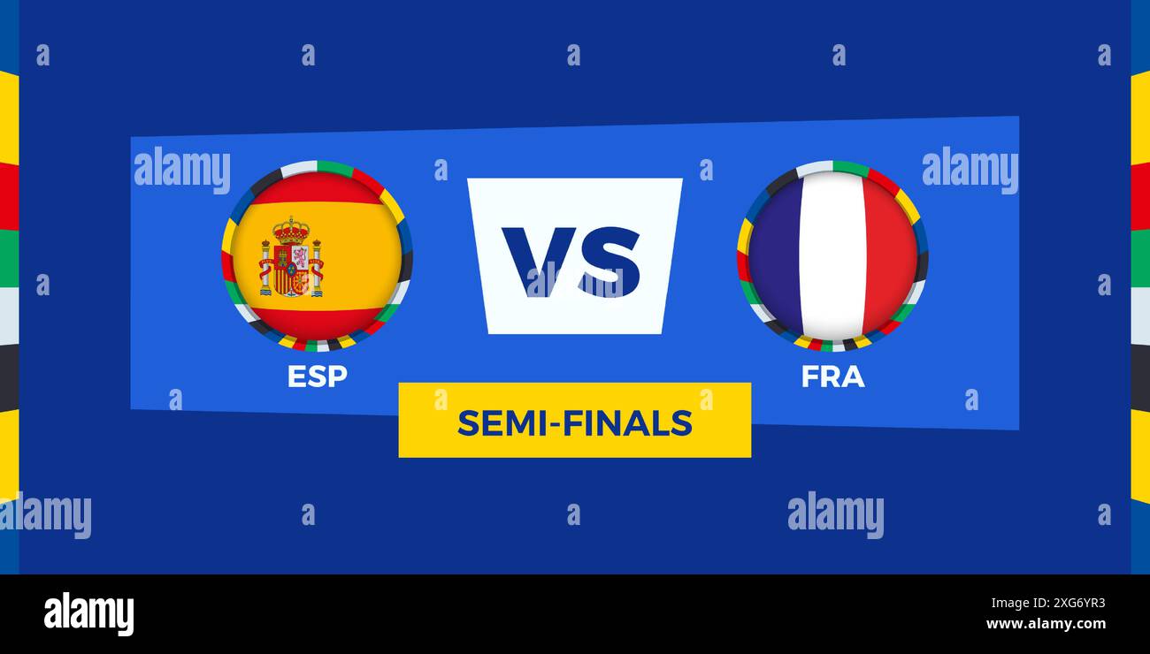 Spain vs France football match in Semi Final. Football competition