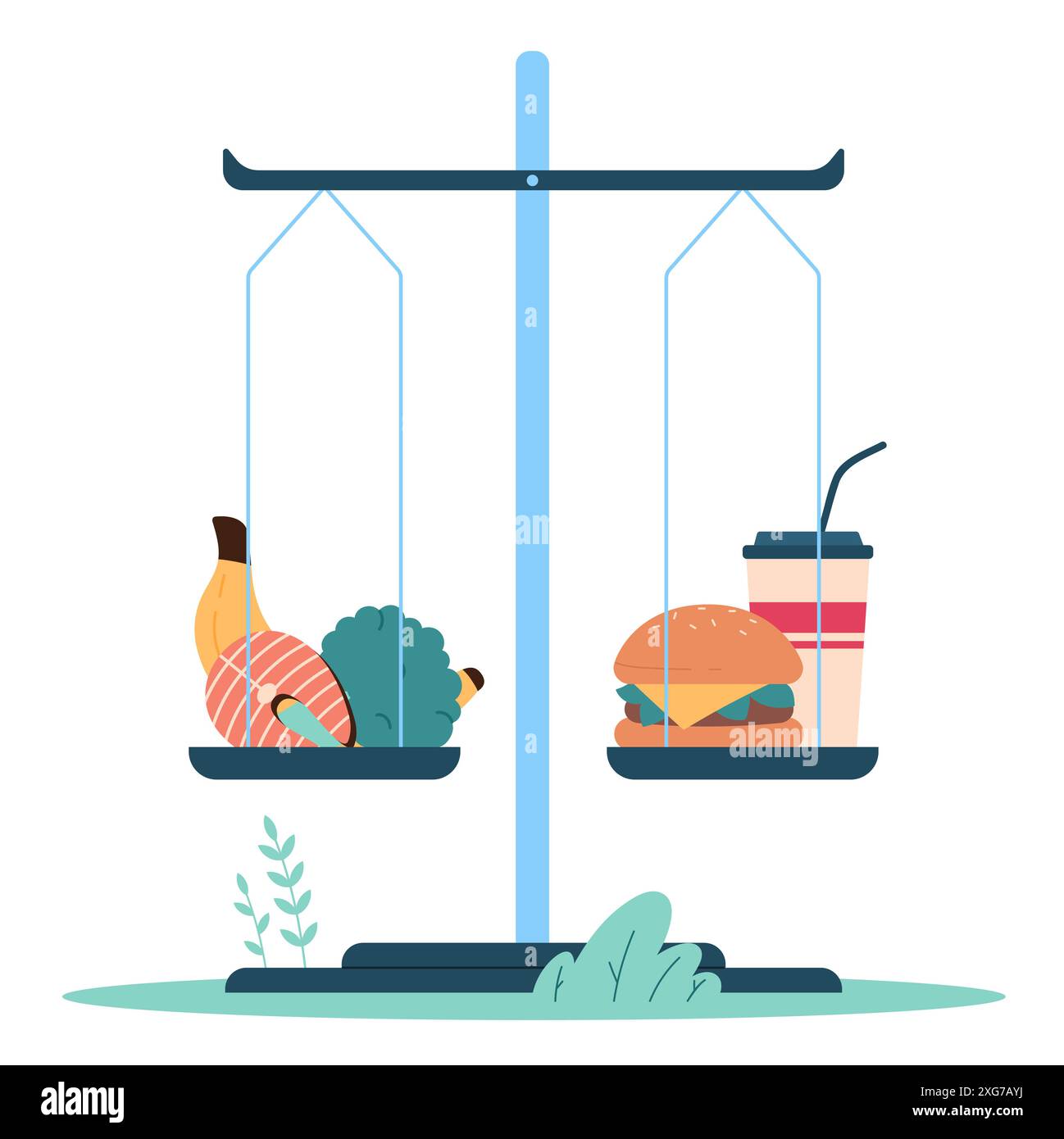 Scales Comparing Healthy Food And Fast Food Symbolizing The Balance Between Nutrition And