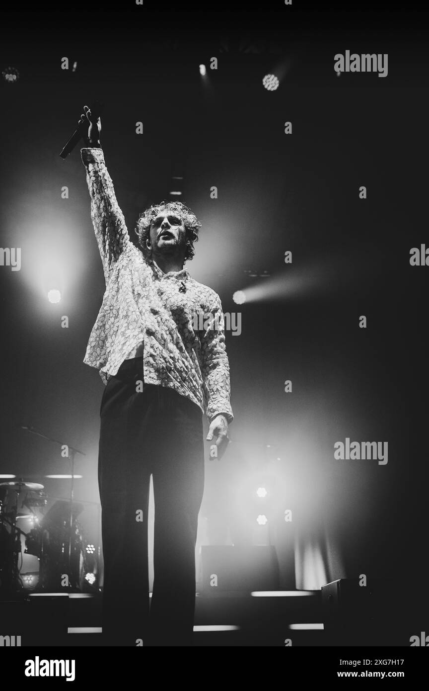 Singer Tom Grennan performing live on stage at the Eden Project, Cornwall Stock Photo