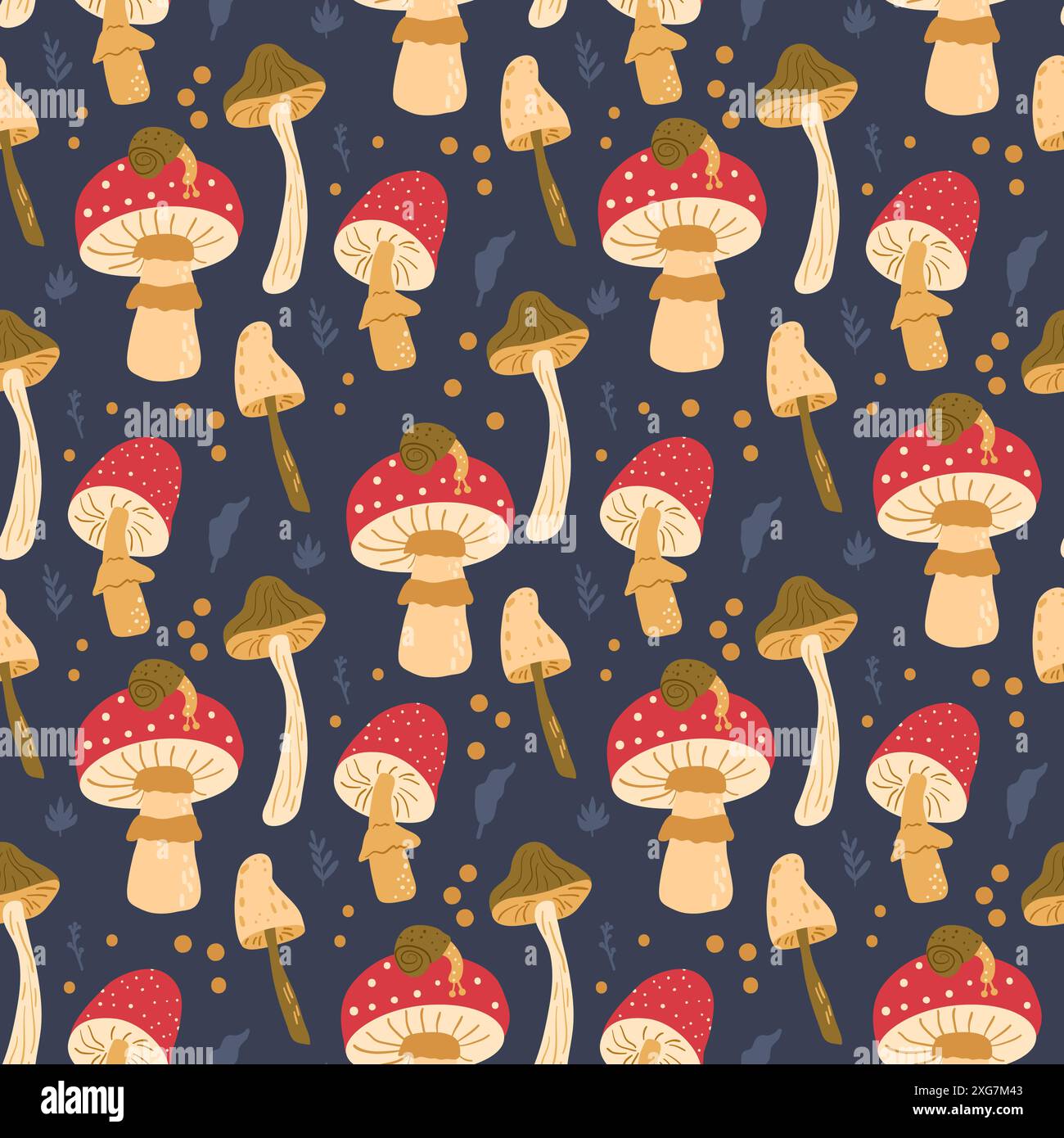 Toadstool Pattern Background Night woodland forest toadstool and fly agaric seamless pattern ...