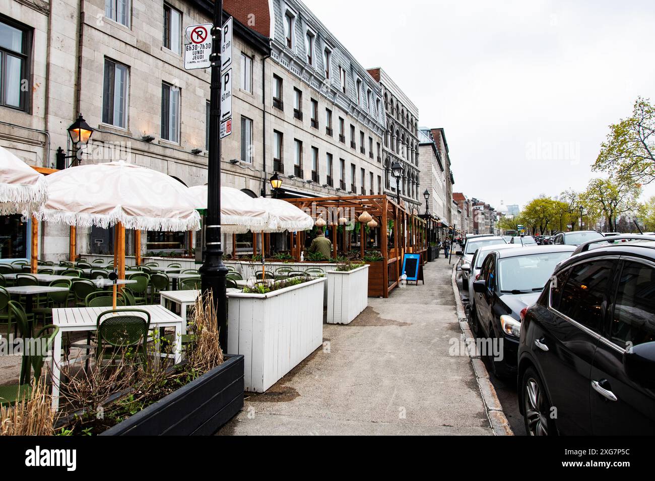 Restaurants on Commune Street West at the Grand Quay in Montreal, Quebec, Canada Stock Photo