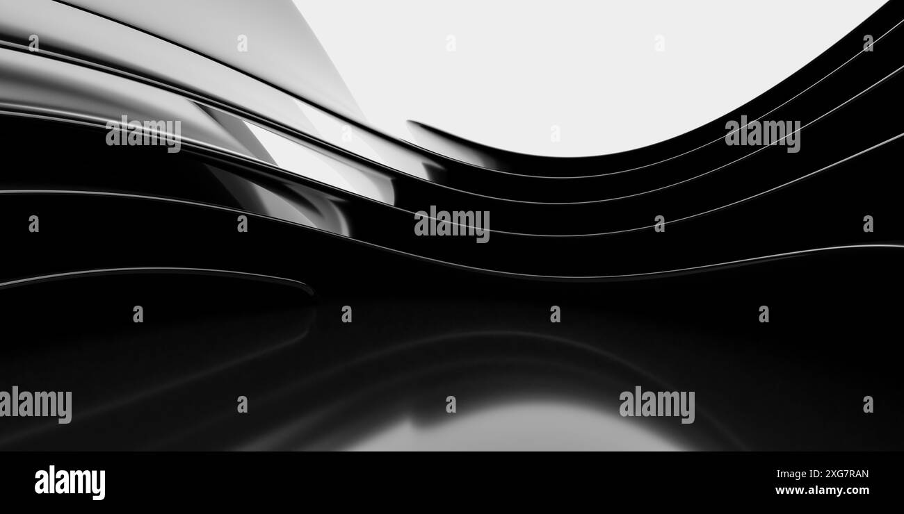 Abstract black and white interior design of curved lines 3d render ...