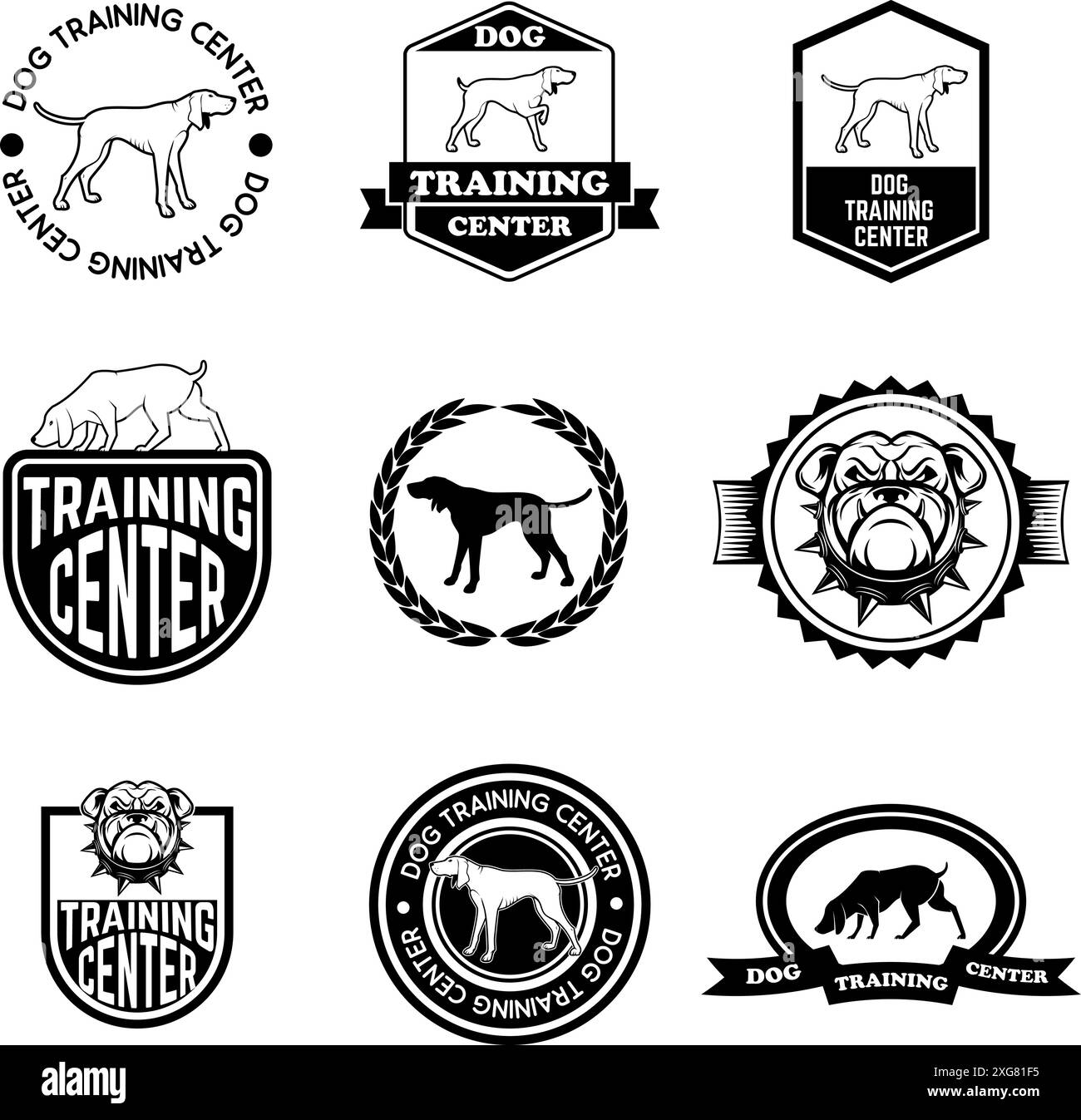 Set of Dog training center labels. Design element for logo, label