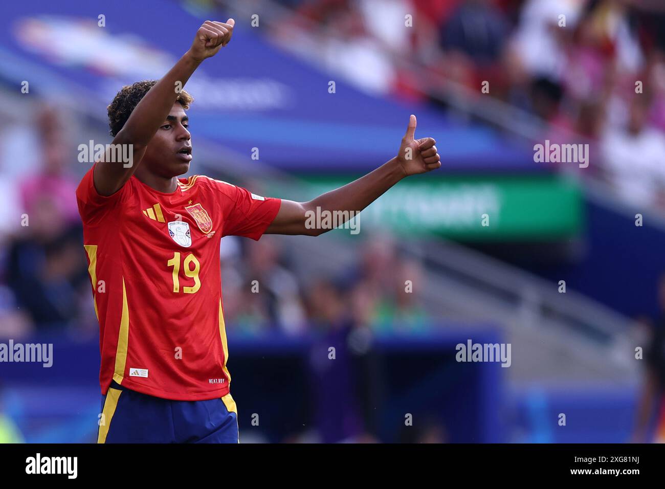 Lamine Yamal of Spain gestures during the Uefa Euro 2024 quarter-final