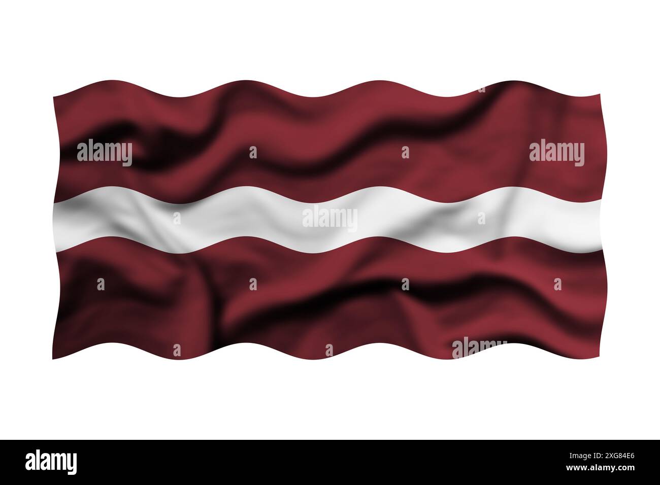 Waving the flag of Latvia on a white background. 3d rendering. Clipping Path Included Stock Photo