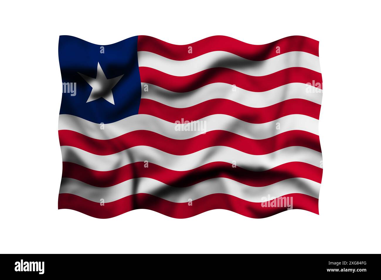 Waving the flag of Liberia on a white background. 3d rendering ...