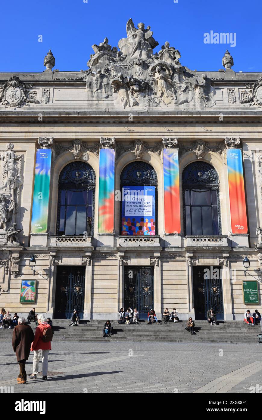 Lille Opera House, from the early 20th century, in the neoclassical style, which showcases performances in classical & contemporary music & theatre. Stock Photo