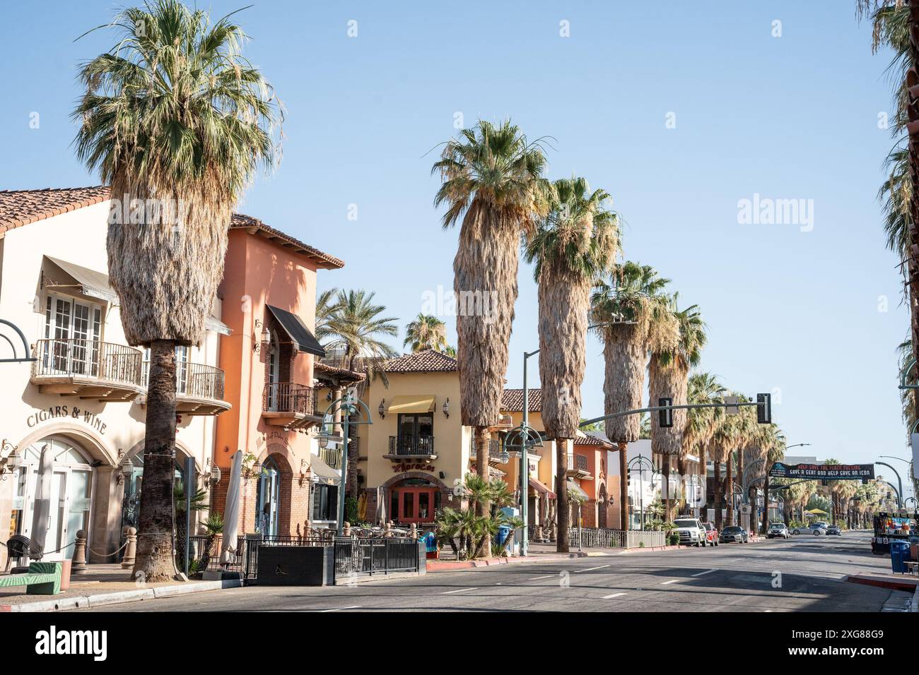 Palm Springs, California - June 27. 2024: View of downtown shopping district in Palm Springs California Stock Photo