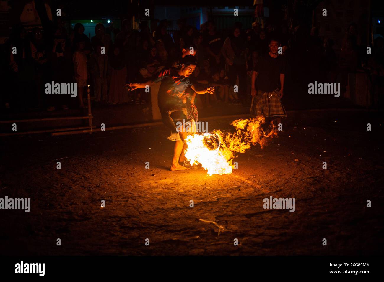 FIRE SOCCER GAME People play fire soccer in Bandung, West Java ...