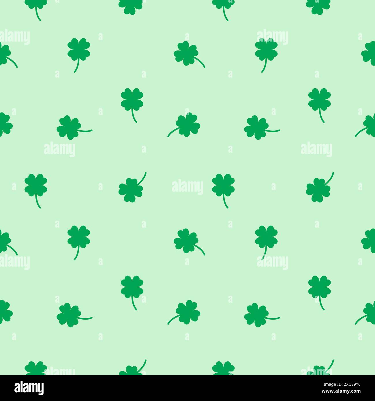 Lucky Four leaf green clovers seamless pattern, background texture Stock Vector