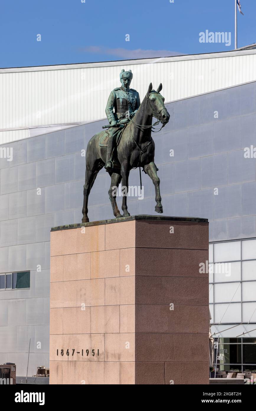 Bronze Statue of former Finnish president Mannerheim in Helsinki on a ...