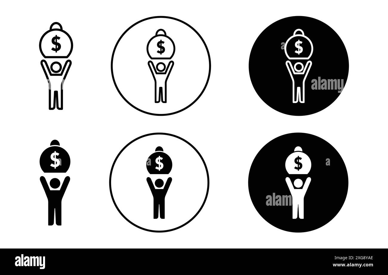Man with weight debt icon vector logo set collection for web app ui Stock Vector