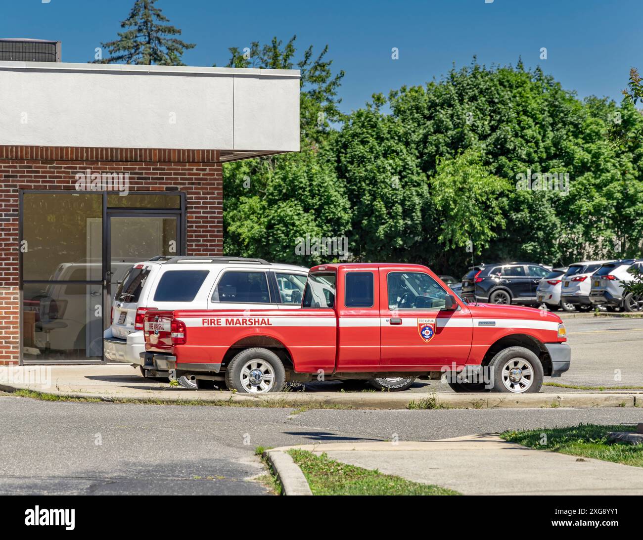 Town of southold red and white ford ranger Stock Photo