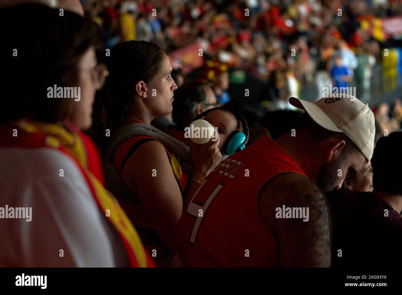 Spanish fans seen in action during the game between Spain and Bahamas in FIBA Olympic Qualifying Tournament Spain 2024 group phase on July 3, 2024 at Stock Photo