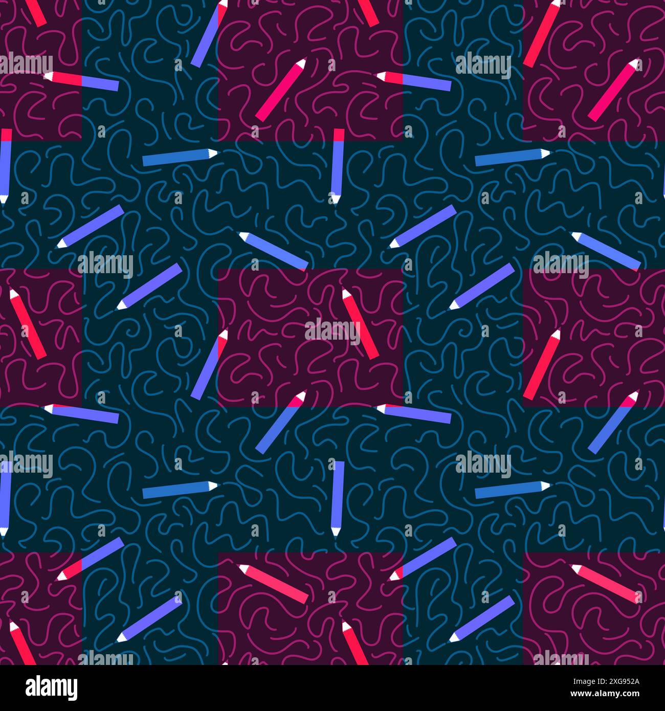 Cartoon pencil seamless school pattern for wrapping paper and fabrics and linens and kids clothes print and kindergarten accessories and notebooks. Hi Stock Photo