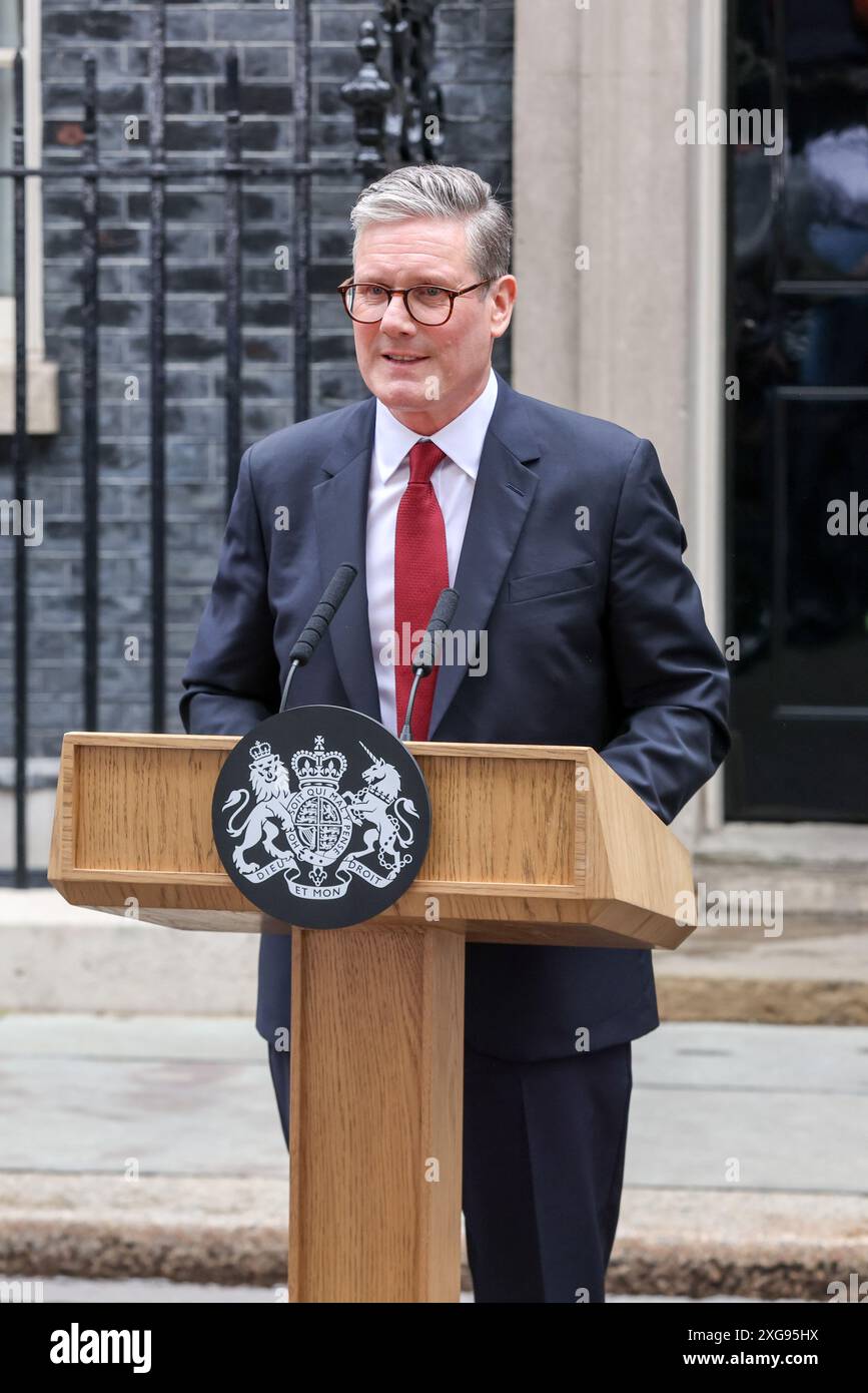 Incoming Prime Minister Sir Keir Starmer delivers a speech on Downing ...