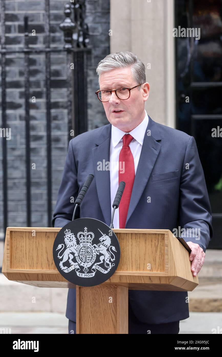 Incoming Prime Minister Sir Keir Starmer delivers a speech on Downing ...