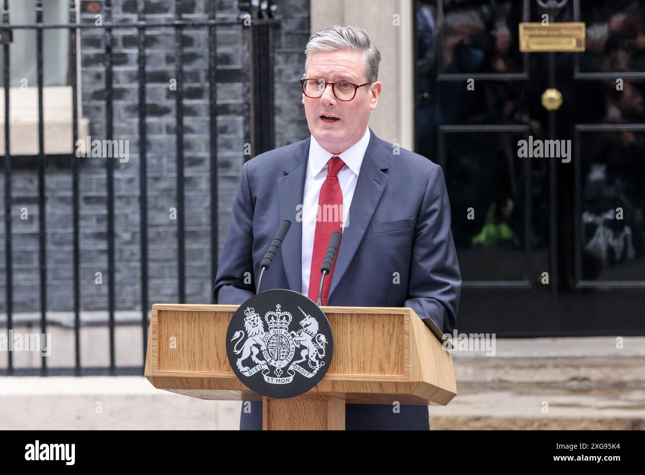Incoming Prime Minister Sir Keir Starmer delivers a speech on Downing ...
