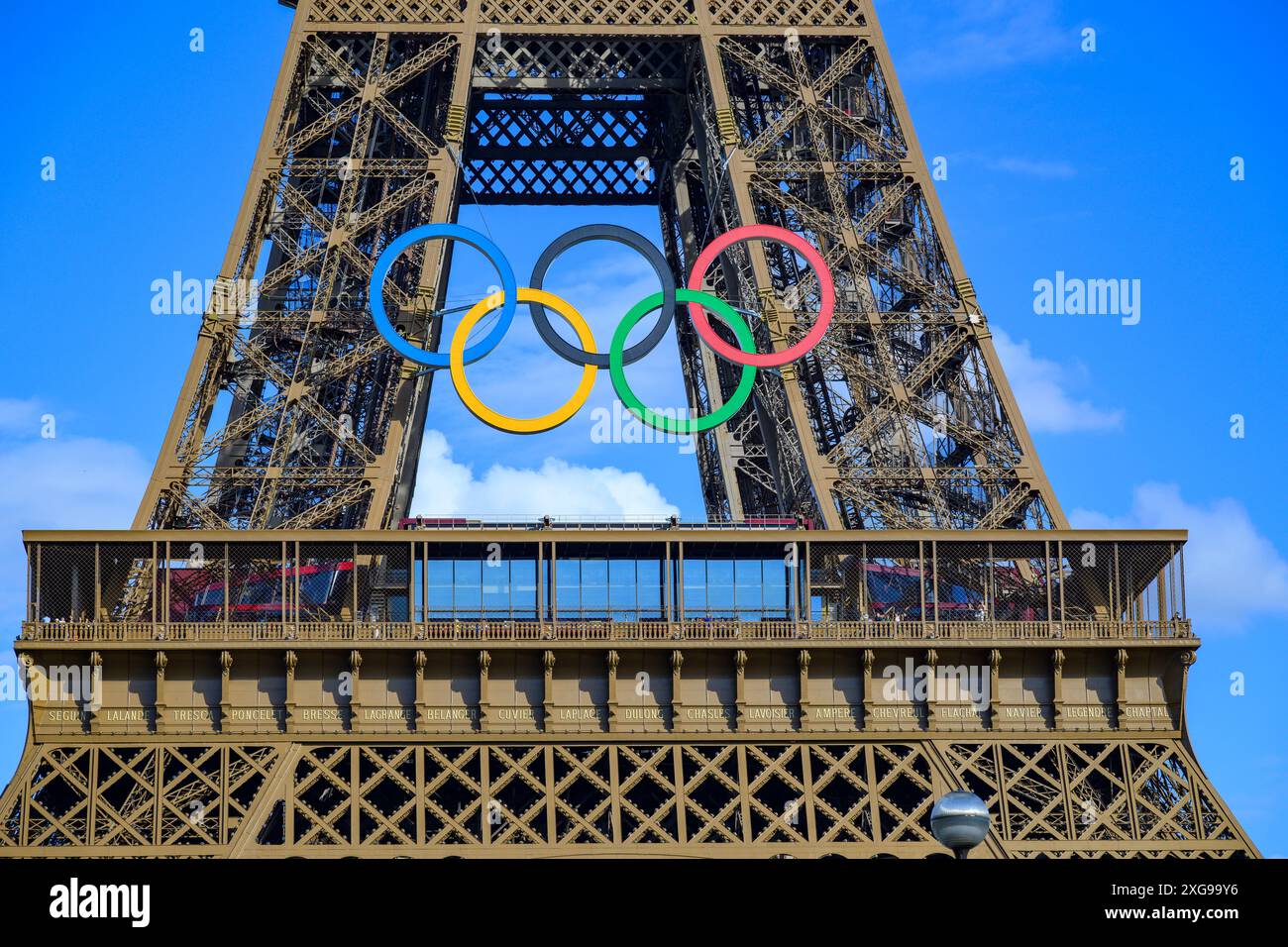 Eiffel Tower ready for the Olympics, Paris Stock Photo