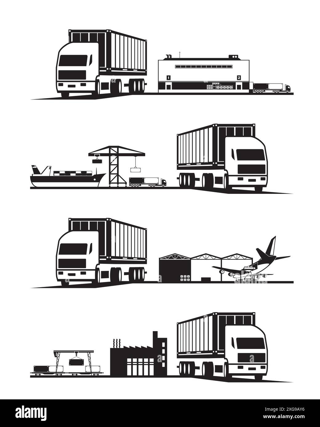 Transportation of cargo container from tractor truck– vector ...