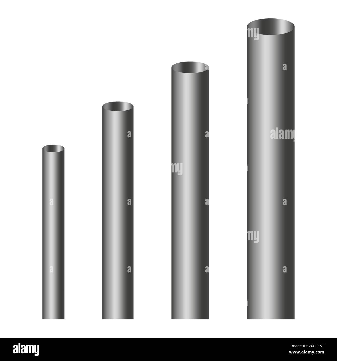 Metallic cylinder chart. Gradient silver bars. Vertical 3D tubes. Vector illustration. Stock Vector