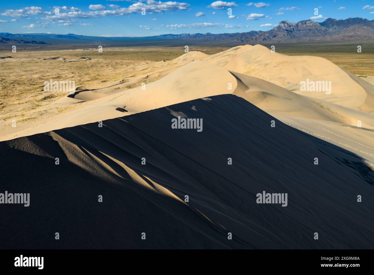Kelso Dunes, also known as the Kelso Dune Field, is the largest field of aeolian sand deposits in the Mojave Desert. The region is protected by the Mo Stock Photo