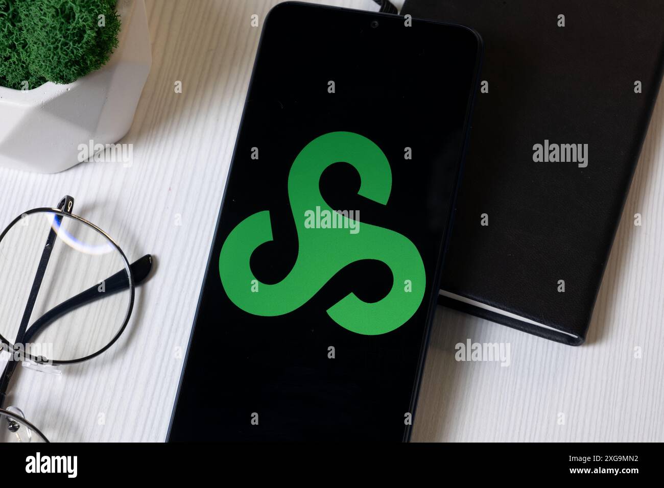 New York, USA - 1 June 2024: Spring Airlines Logo on Phone Screen, Company Icon. Stock Photo