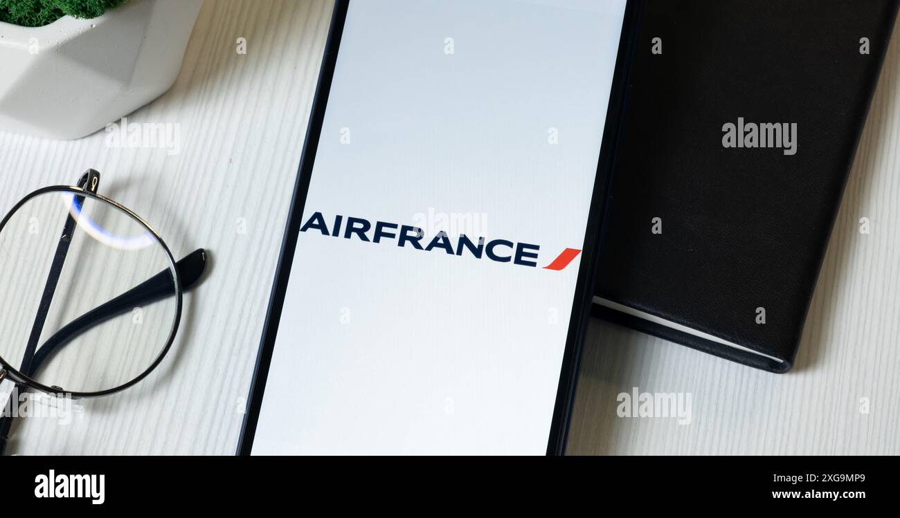 New York, USA - 1 June 2024: Air France Logo on Phone Screen, Company Icon. Stock Photo