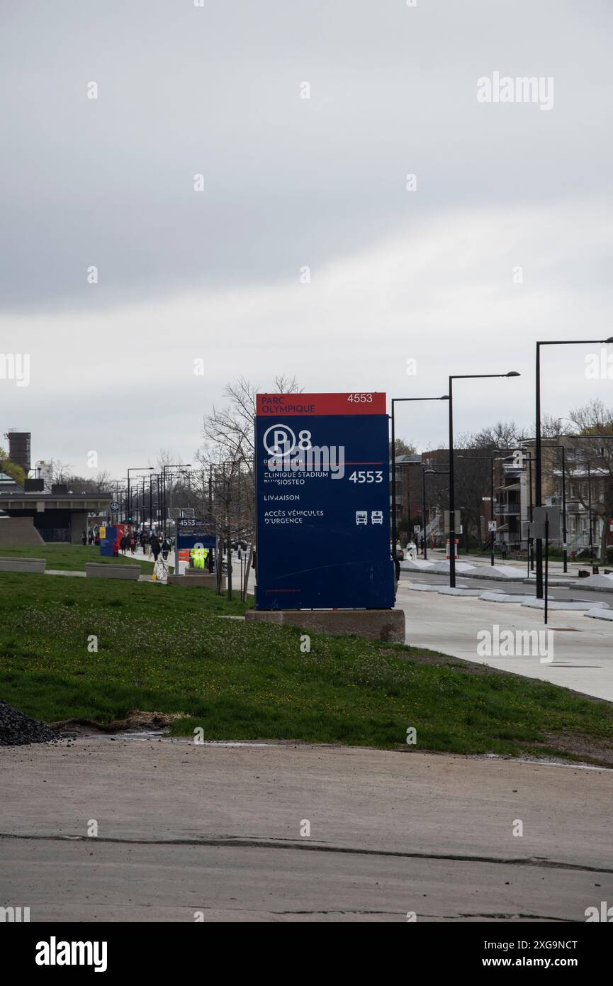 Information sign at Olympic Park in Montreal, Quebec, Canada Stock Photo