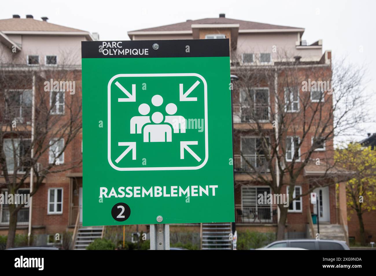 Gathering sign at Olympic Park in Montreal, Quebec, Canada Stock Photo