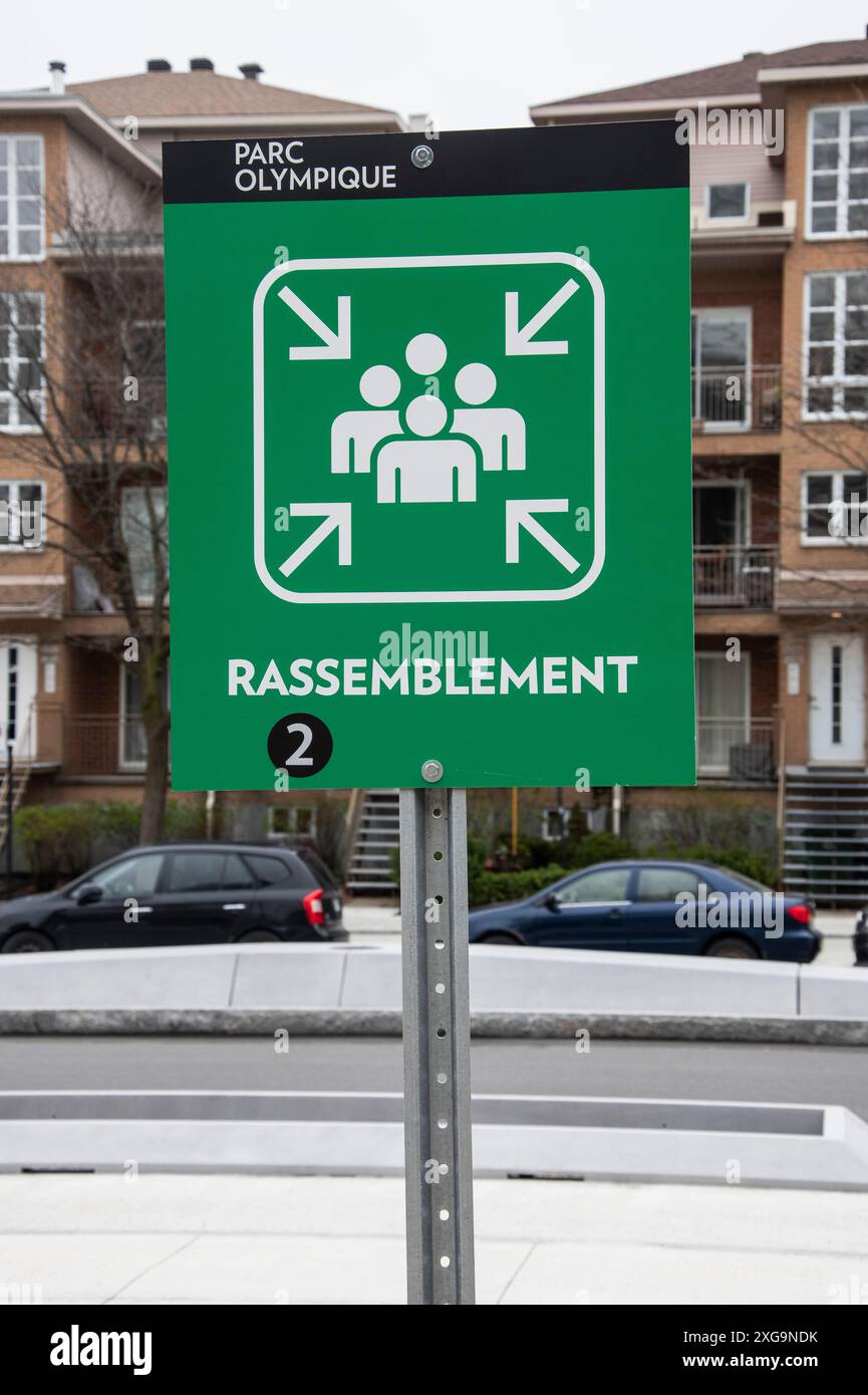Gathering sign at Olympic Park in Montreal, Quebec, Canada Stock Photo