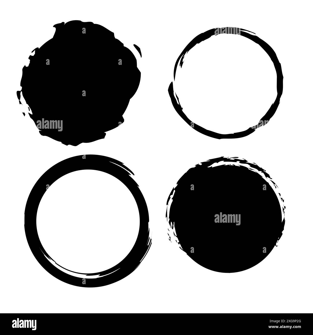 Brushstroke circle icons. Hand drawn style. Black and white. Vector set ...
